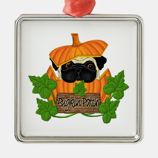 Mops Pumpkin-Patch Silbernes Ornament (Vorne)