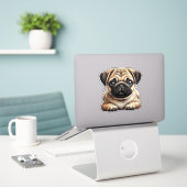 Mops Puppy Aufkleber (Laptop auf Schreibtisch)