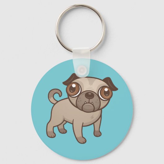 Mops Puppy Cartoon Schlüsselanhänger (Vorderseite)