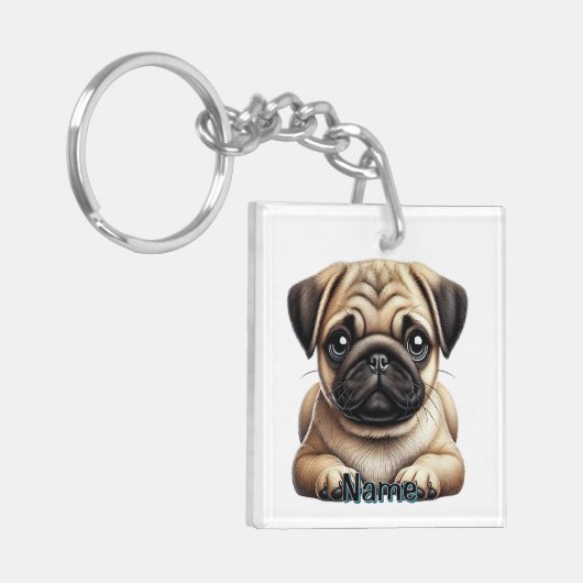 Mops Puppy Schlüsselanhänger (Vorderseite links)