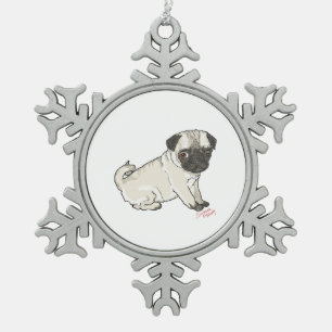 Mops Puppy Schneeflocken Zinn-Ornament