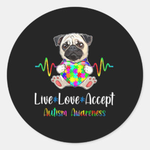 Mops Puzzle Piece Live Liebe Akzeptieren Autismus  Runder Aufkleber