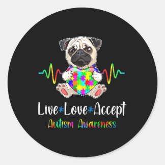 Mops Puzzle Piece Live Liebe Akzeptieren Autismus  Runder Aufkleber