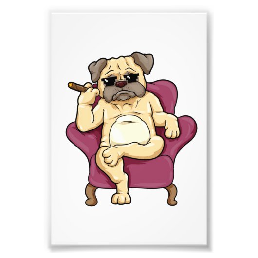 Mops Rauchen Zigar | Echt Cooler Mops Hund Fotodruck (Vorne)