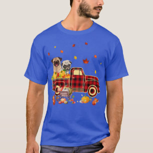 Mops Reiten LKW Pumpkin Herbst Leaves Fall T-Shirt