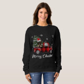 Mops Reiten Red Truck Weihnachtsbaum Hund Lover Sweatshirt (Vorne ganz)