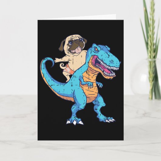 Mops reitet T-Rex surft Dinosaurier Lustiger Hunde Karte (Vorderseite)
