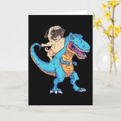 Mops reitet T-Rex surft Dinosaurier Lustiger Hunde Karte (Gelbe Blume)