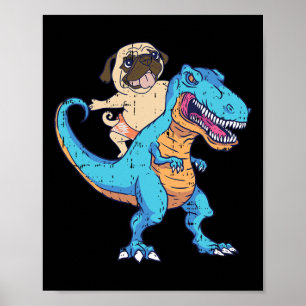 Mops reitet T-Rex surft Dinosaurier Lustiger Hunde Poster