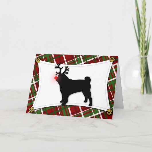 Mops Rentier Weihnachtskarte Feiertagskarte (Vorderseite)