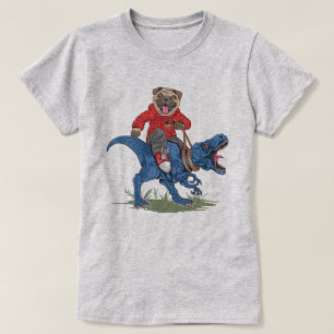 Mops Riding A Dinosaurier T-Shirt