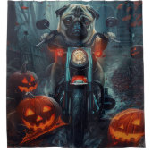 Mops Riding Motorrad Halloween Beängstigend Duschvorhang (Vorderseite)