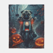 Mops Riding Motorrad Halloween Beängstigend Fleecedecke (Vorderseite)
