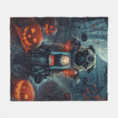 Mops Riding Motorrad Halloween Beängstigend Fleecedecke (Vorderseite (Horizontal))