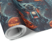 Mops Riding Motorrad Halloween Beängstigend Geschenkpapier (Rolleneckpunkt)
