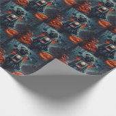 Mops Riding Motorrad Halloween Beängstigend Geschenkpapier (Ecke)