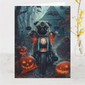 Mops Riding Motorrad Halloween Beängstigend Karte (Gelbe Blume)