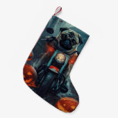 Mops Riding Motorrad Halloween Beängstigend Kleiner Weihnachtsstrumpf (Vorderansicht (hängend))