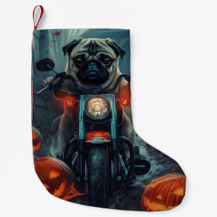 Mops Riding Motorrad Halloween Beängstigend Kleiner Weihnachtsstrumpf