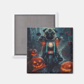Mops Riding Motorrad Halloween Beängstigend Magnet (Vorderseite/Rückseite)