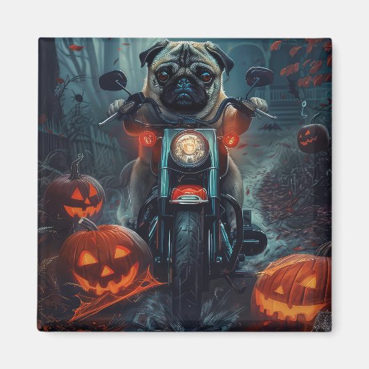 Mops Riding Motorrad Halloween Beängstigend Magnet (Vorne)