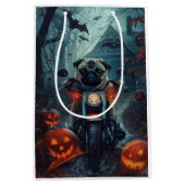Mops Riding Motorrad Halloween Beängstigend Mittlere Geschenktüte (Vorderseite)