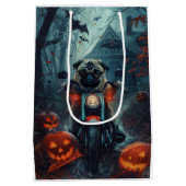 Mops Riding Motorrad Halloween Beängstigend Mittlere Geschenktüte (Rückseite)