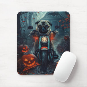 Mops Riding Motorrad Halloween Beängstigend Mousepad