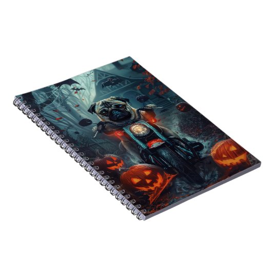 Mops Riding Motorrad Halloween Beängstigend Notizblock (Rechte Seite)