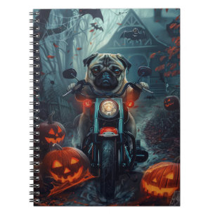 Mops Riding Motorrad Halloween Beängstigend Notizblock