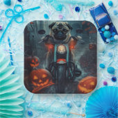 Mops Riding Motorrad Halloween Beängstigend Pappteller (Party)