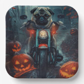 Mops Riding Motorrad Halloween Beängstigend Pappteller (Vorderseite)