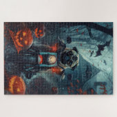Mops Riding Motorrad Halloween Beängstigend Puzzle (Horizontal)