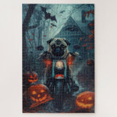 Mops Riding Motorrad Halloween Beängstigend Puzzle (Vertikal)