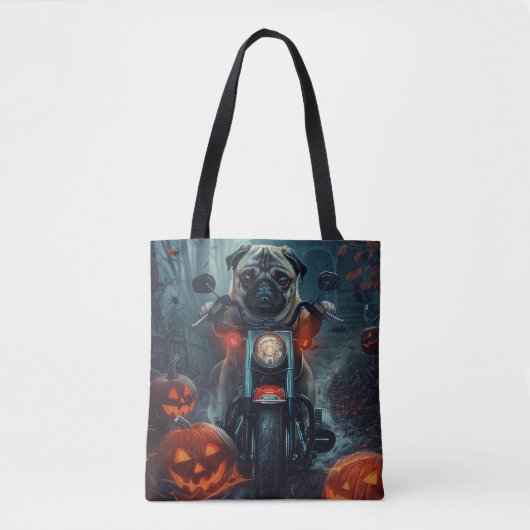 Mops Riding Motorrad Halloween Beängstigend Tasche (Vorderseite)