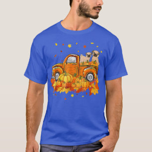 Mops Riding Truck Pumpkin Herbstuntergang 2350 T-Shirt