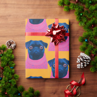 Mops rosa und orangefarbener Witz Geschenkpapier