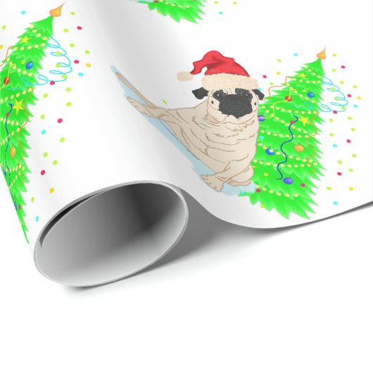 Mops Rote Weihnachtsmannmütze Grüner Weihnachtsbau Geschenkpapier (Rolleneckpunkt)