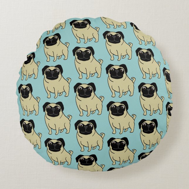 Mops Rundes Kissen (Vorderseite)