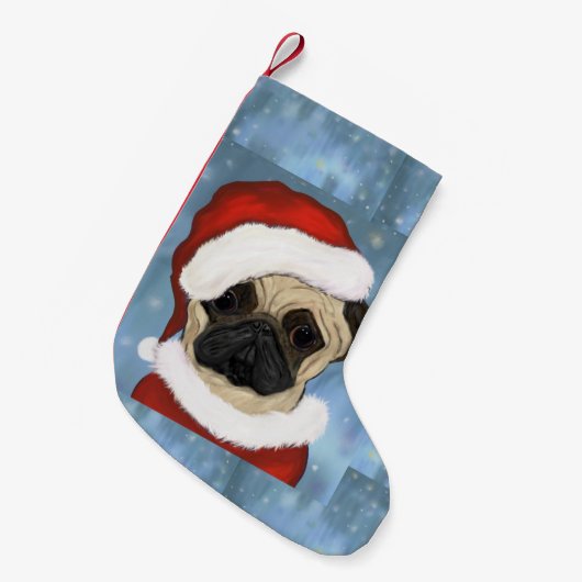 Mops Santa Kleiner Weihnachtsstrumpf (Vorderansicht (hängend))