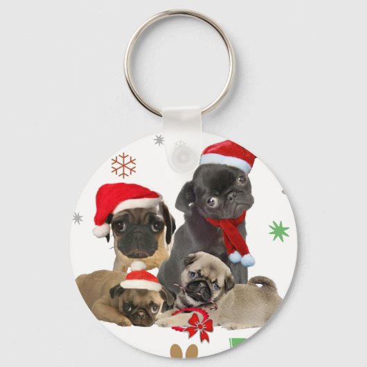 Mops Santa Paws Schlüsselanhänger (Vorderseite)