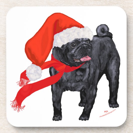 Mops Santa's Helper Getränkeuntersetzer (Vorderseite)