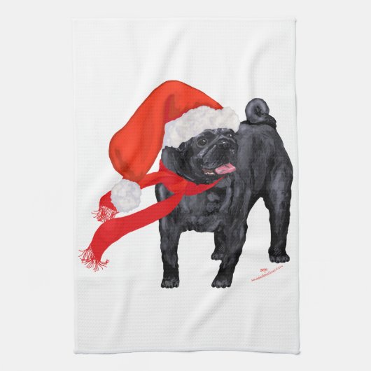 Mops Santa's Helper Küchentuch (Vertikal)
