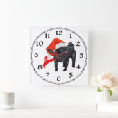 Mops Santa's Helper Quadratische Wanduhr (Zuhause)