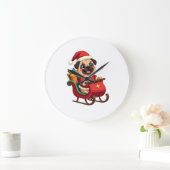 Mops-Schlittenfahrt Große Wanduhr (Zuhause)
