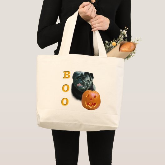 Mops (schwarz) Boo Jumbo Stoffbeutel (Vorderseite (Produkt))