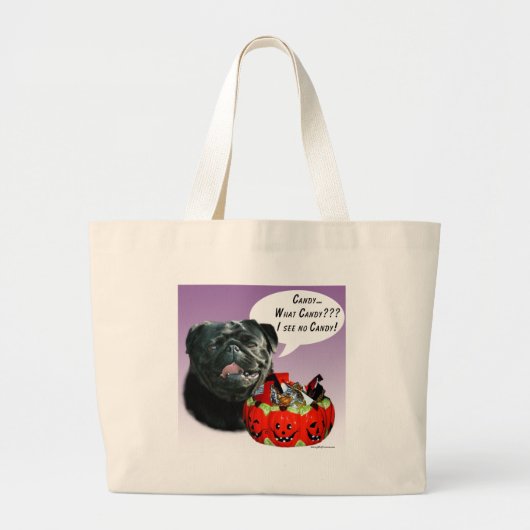 Mops (schwarz) Halloween Candy Jumbo Stoffbeutel (Vorne)