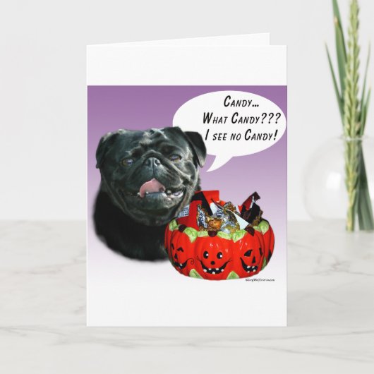 Mops (schwarz) Halloween Candy Karte (Vorderseite)