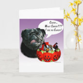 Mops (schwarz) Halloween Candy Karte (Gelbe Blume)
