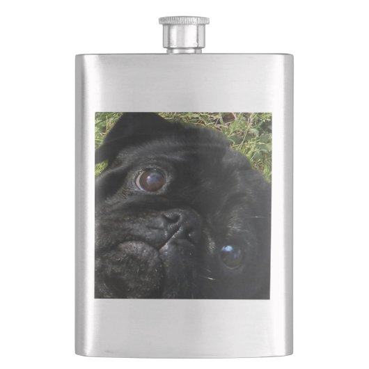 Mops-Schwarz-Mops-Augen Flachmann (Vorderseite)
